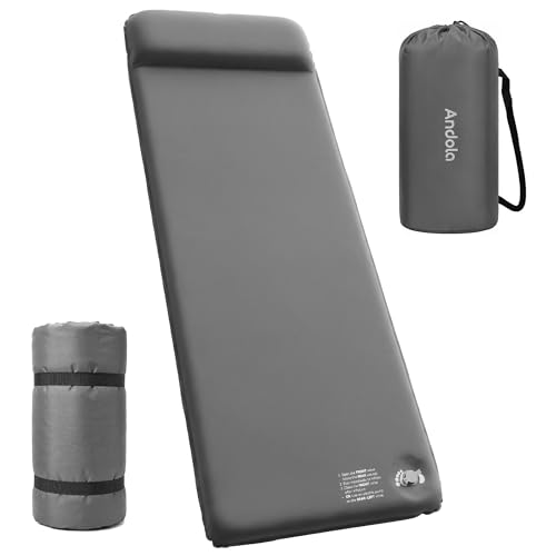 Andola Self-Inflating Sleeping Pad for Camping, 3' Ultra-Thick Outdoor Camping Mat with Pillow & 9.5 R-Value, Insulated All-Season Foam Camping Mattress for Camping Travel Tent Car