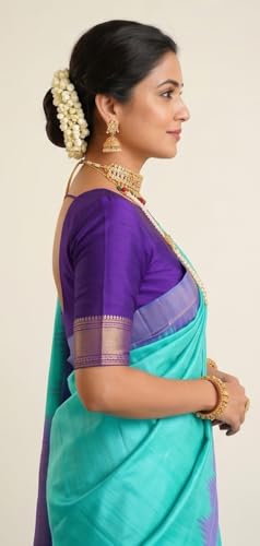 Sri Vijayaraya Handlooms turquoise gadwal silk saree – image 5