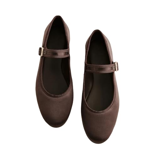 Brown Suede Mesh Ballet Flats for Women Breathable Comfortable Round Toe Pull-On Stylish Dating Shoes Lightweight Everyday 7.53