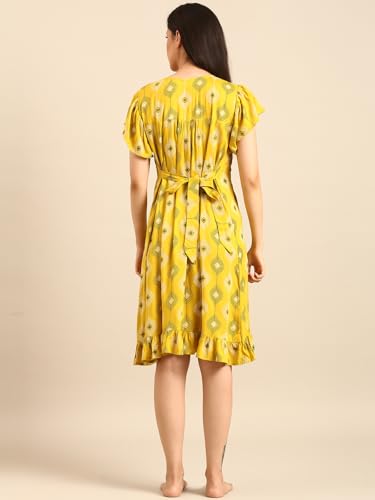 Image of Rupa Jon Aishwarya Women Short Printed Nighty in Premium Cotton Blend Fabric, Midi Length, Night Dress, Three-Fourth Length for Comfortable Everyday Wear