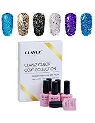 Gel Polish,CLAVUZ 6pcs Glitter Nail Polish Kit Soak Off UV LED Nail Lacquer Manicure Nail Art Tool Kit 10ML