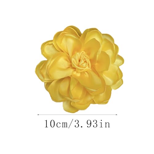 Dainty Fabric Rose Flower Large Brooch Lapel Pins Flower Brooches Pin Classic for Wedding Party Dance Banquet for Women Dress Suit Clothes Accessories Jewelry 100mm (Yellow) - Thumbnail 2