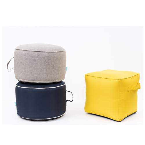 Image of QILLOWAY Inflatable Outdoor Ottoman for Patio, Waterproof Round Pouf, Inflatable Foot Rest, Outdoor Footstool for Poolside, Garden,Camping,All Tan,Grey