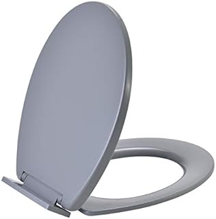 Vinsani Grey Oval Shaped Toilet Seat, Soft Close Toilet Seat, Fix Adjustable Hinges, WC Toilet Bathroom Plastic Loo Seat Easy Clean