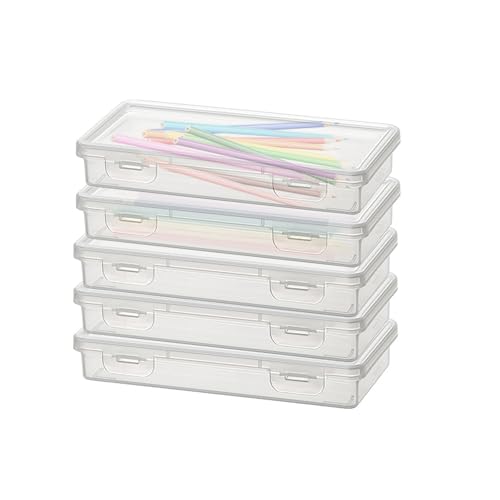 KeaJuidy 5 piezas Caja de Lápices de Plástico con Tapa a Presión 19x9,5x3cm Organizador de lápices Pencil Box para Papelería, Suministros Escolares, Oficina