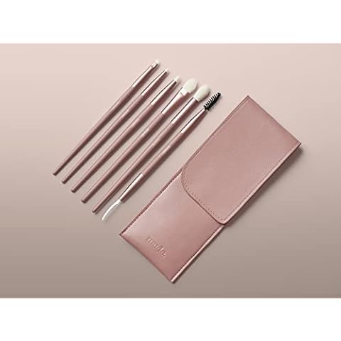 mude Eye Trial Kit 6 Special Eye Makeup Brush Set Synthetic Vegan Cruelty-Free Makeup Smudging Angled Liner Lash-Comb Blending Shading Applying Eyeshadow Concealer Crease Brush in Portable Pouch Cover