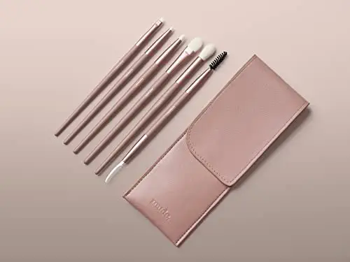 mude Eye Trial Kit 6 Special Eye Makeup Brush Set Synthetic Vegan Cruetly-Free Makeup Smudging Angled Liner Lash-Comb Blending Shading Applying Eyeshadow Concealer Crease Brush in Portable Pouch