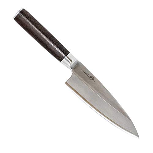 Totiko Cuchillo de cocina profesional japonés, cuchillo profesional de acero, hoja de 16,5 cm, Deba, mango de madera tratada, cuchillo de pescado - Sakai Japan Knives