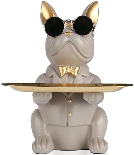 Modern Decoration Resin Gray Bulldog Tray Statue Key Candy Jewelr...