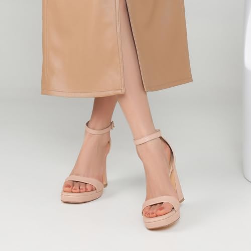 Image of TEAIEUI Platform Heels for Women Chunky High Heels with Ankle Strap Square Toe Strappy Heels for Women Heeled Sandals