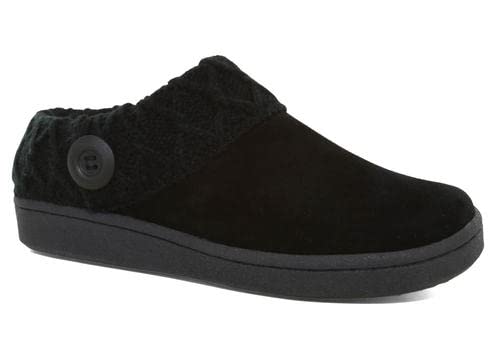 CLARKS Suede Leather Knitted Collar Clog Plush Faux Fur Lining Slippers All Black (All JET Premium, 10) 10 Wide