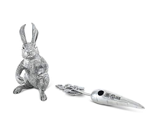 Vagabond House Rabbit With Carrot Salt And Pepper Silver/Pewter Shaker Set Easter Or Bunny Tableware 5.5 Inch Tall #TOP4