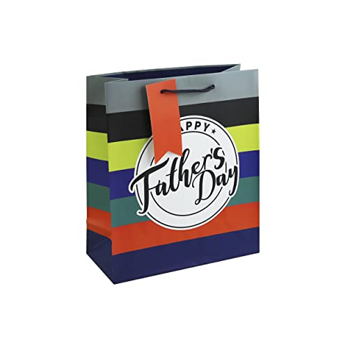 Eurowrap Stripes Happy Fathers Day Paper Gift Bag with Gift Tag Medium