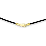 Solid 14k Yellow Gold 1.5mm 20in Black Leather Cord Necklace Chain - with Secure Lobster Lock Clasp...