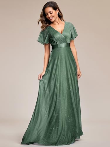 Image of Ever-Pretty Women's Summer Glitter Formal Dresses Evening Gown V Neck Short Sleeves Floor Length Mother of Bride Dress 50159