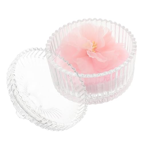 Tarro de cristal para polvo corporal con tapa y borla cosmética
