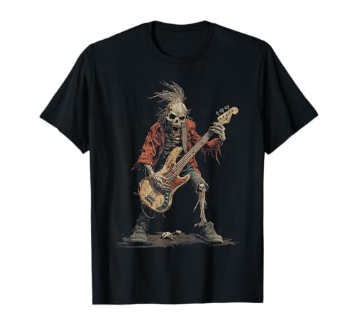 Skeleton Punk Rocker Halloween Bass Guitar Rock N Roll T-Shirt
