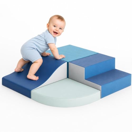 Garvee Foam Climbing Blocks for Toddlers 1-3, 4-Piece Baby Climbing Toys, Indoor Baby Activity Play Set for Crawling and Sliding, Soft Climbing Blocks for Infants and Kids