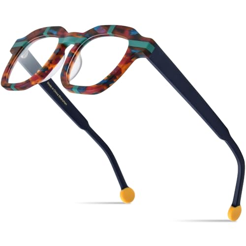 Image of HEPIDEM Multicolor Acetate Glasses Frame Women,Oversize Round Optical Eyeglasses