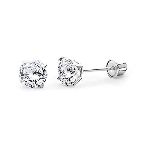 14k REAL Yellow/White Gold 2mm, 3mm, 4mm, 5mm, 6mm, 7mm, 8mm Round Solitaire Basket Set Stud Earrings with Screw Backs3