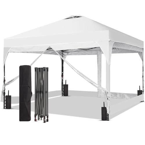 Oneofics 8x8 FT 1-Button Push Pop Up Canopy with 4 Clear PVC...