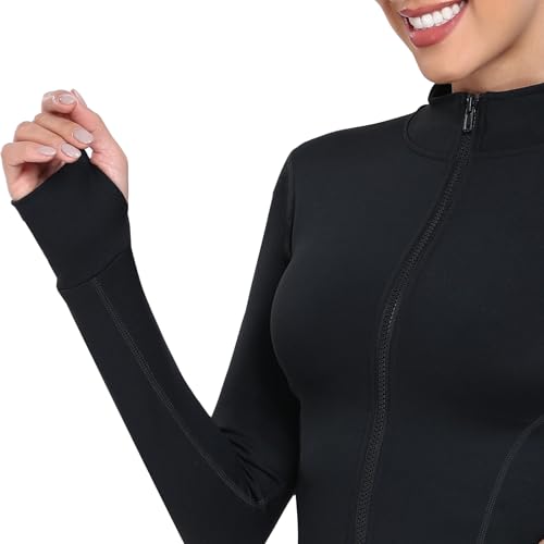 Zyrulix Jaqueta atlética feminina com zíper completo, leve, para corrida, ioga, treino, com orifício