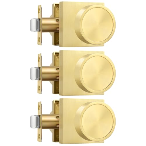 Image of Goldenwarm Brushed Gold Door Knobs Passage, Closet Door Knob Zinc Alloy, Contemporary Gold Interior Door Knobs for Hallway, 3 Pack