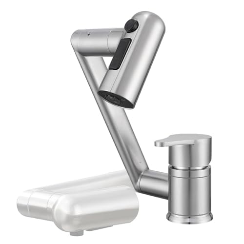 Yalsfowe Robinet de cuisine Rabattable avec 2 Jets - Mitigeur Cuisine sous Fenêtre Pliable, 1080° Rotation Robinet Evier Acier Inoxydable 304, Mitigeur Evier...