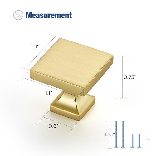Image of Ravinte Cabinet Knobs Brushed Gold Square Knobs, Drawer Knobs, 30 Pack | Single Hole, Solid Metal, Easy Install, Screws Included, Rust-Resistant, For Cabinets, Drawers, Dressers