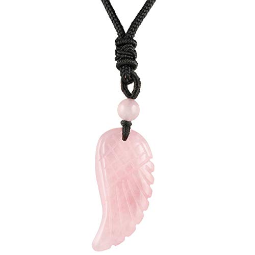 TUMBEELLUWA Carved Stone Dainty Angel Wing Necklace Chakra Quartz Pendant with Cord Amulet Healing Crystal Jewelry for Unisex