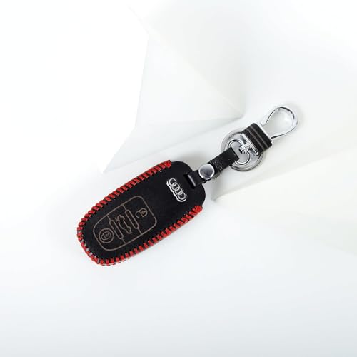 Image of Leather Car Key Cover Case Compatible for Audi A3 A4 A5 Q3 Q5 Q7 Q8 (Black)