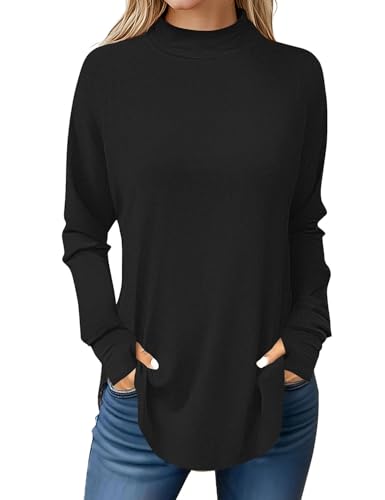 JUSTFASHIONNOW Tunic Tops for Women Casual Long Sleeve Turtle Neck Shirts Thumb Hole Curved Hem Tops Fall Fashion2