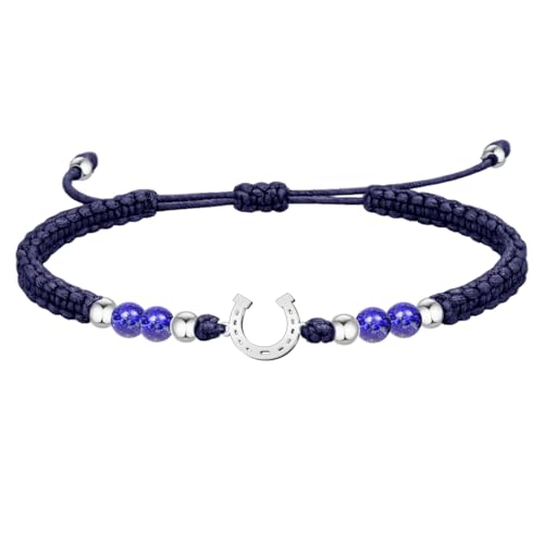 cotigo Pulsera Hilo Encerado con Lapislázuli Natural y Herradura en Acero Inoxidable - Amuleto de Suerte y Sabiduría Ajustable - Regalo Original para Mujer y Hombre (Lapizlazuli)