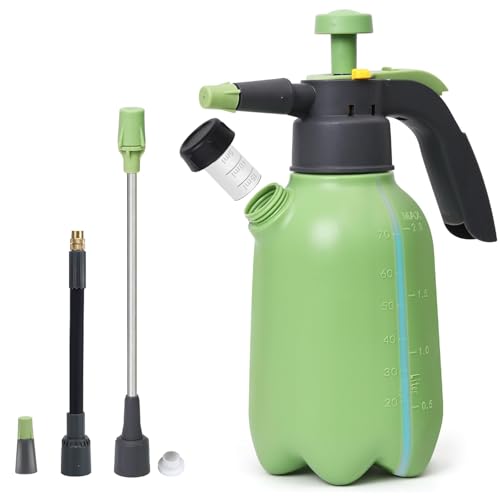 Pulverizador a Presión 2L Manual con Gatillo Bloqueable, Boquilla Ajustable y Válvula de Seguridad, Pulverizador Agua Ideal para Jardín, Plantas, Limpieza Hogar y Uso Interior/Exterior