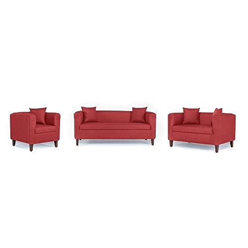 Image of Wakefit Sofa Set | 3 Year Warranty | Sofa 6 Seater, 6 Seater Sofa for Living Room, Wooden Sofa Set, Sofa Set 3+2+1 Seater - Miami(Omega : Red)