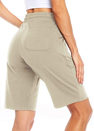 Willit Short feminino 25,4 cm Bermuda de algodão longo yoga exercício comprimento até o joelho trein