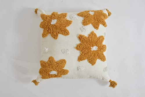 Image of Tufted Cushion Cover 16 inch x 16 inch | Bedroom Cushions Set for Bed | Living Room Cushions for Sofa | Yellow Flower | Pack of 1