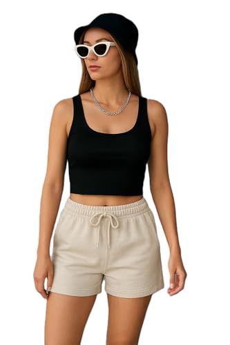 Image of 95% Cotton, 5% Lycra Women's and Girls Solid Ribbed Square Neck Tank Top | Tanktop for Women | Sleeveless Top | Crop Tanktop | Ribbed Tank Top