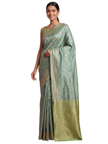 Image of AKHILAM Women's Multicolor Litchi Silk Ethnic Motif Print Saree With Unstitched Blouse Piece|sarees for women | litchi silk sarees