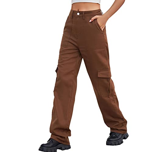 Pantalon cargo denim ample femme marron idéal pour vos sorties d'hiver