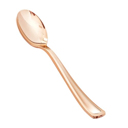 BESTVIP 50 Pack 6.9 Inch Rose Gold Heavy Duty Disposable Plastic Spoons