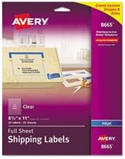 Matte Clear Shipping Labels, Inkjet, 8 1/2 x 11, 25/Pack