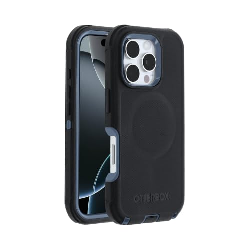 Image of OtterBox iPhone 16 Pro (Only) Defender Series MagSafe Case - Black Denim (Black & Blue) - Built-in Magnets - Screenless - Rugged & Durable - with Port Protection