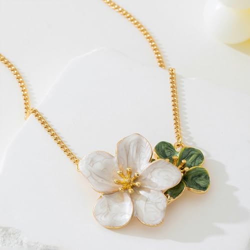 DZSYJKTM Statement White Enamel Flower Pendant Neckalces for (Green) by DZSYJKTM - Used condition - Image 6
