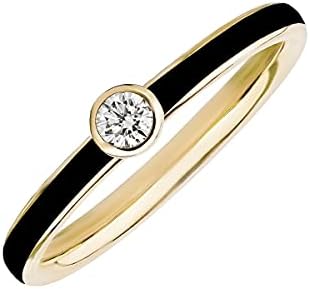 Stackable Colorful 14k Gold Enamel Ring with Diamond Bezel By ASHITA | Lab-Grown 0.10 Carat Diamond Jewelry for Women | Trendy Gold Rings | Sizes 4 to 10 | Gift Box Included | Ivory White (Yellow Gold, 7)