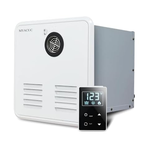 RV Tankless Water Heater Propane, MYACUC Upgraded 55000 BTU RV On Demand Water Heater with Remote & 15" x 15" Door, 12V DC Instant Camper Hot Water Heater Gas for RV Cover