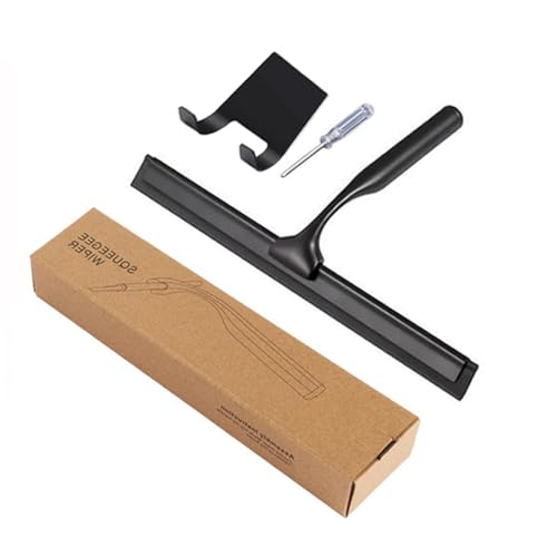 Sitbfoam Limpiacristales de ducha, 10 pulgadas, de acero inoxidable, para puerta de cristal, ducha, con soporte, para baño, ventana, espejo, cristal de coche (negro)