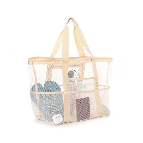 Bolsa de praia de malha, grande bolsa de praia com bolsos com zíper - Piscina familiar, brinquedos e itens essenciais para férias, Verde, Large, Bolsa de praia de malha, bolsa de praia grande com