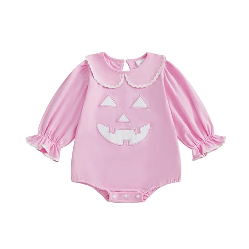 Newborn Baby Girl Halloween Outfit Pumpkin Bubble Onesie Romper Long Puff Sleeve Bodysuit Infant Fall Clothes