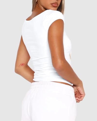 Beumissy Women's Boat Neck Short Sleeve T-Shirts Y2K Cute Going Out Tops Summer Baby Tees3